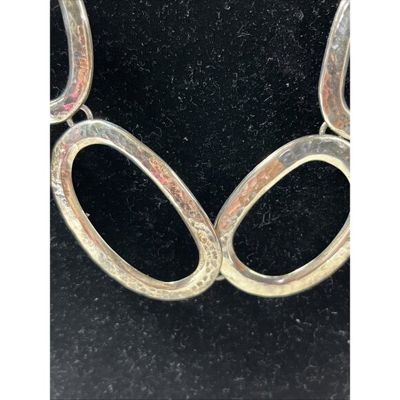 925 Sterling Silver Hammered Circle Rings Chain Link Necklace By Ray Hook Clasp - Picture 2 of 6